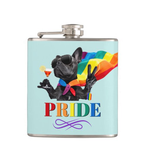 Pride Party Dog in Rainbow Cape Flask