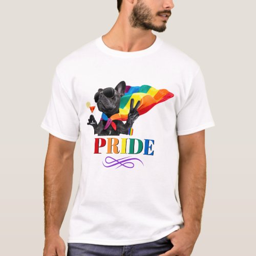 Pride Party Dog in Rainbow Cape  T_Shirt