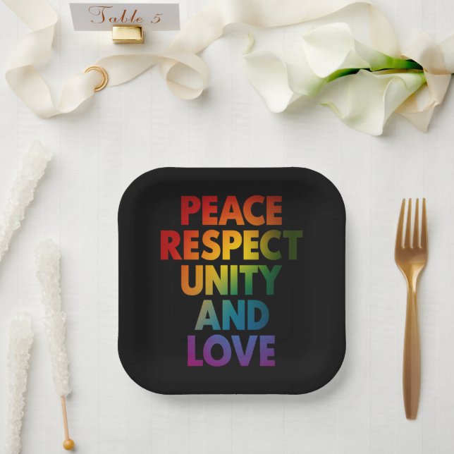 Pride Peace Respect Unity And Love  Paper Plates (Wedding)