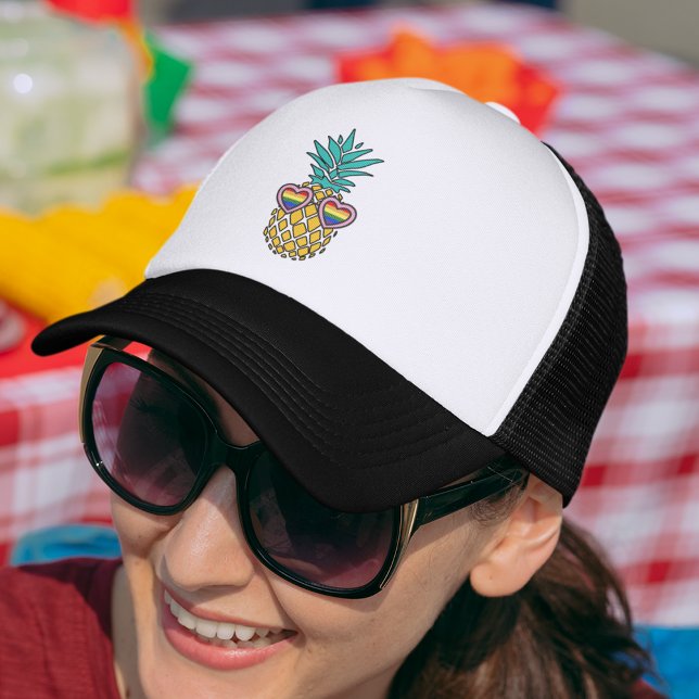 Pride Pineapple Rainbow Flag Sunglasses Trucker Hat (Creator Uploaded)