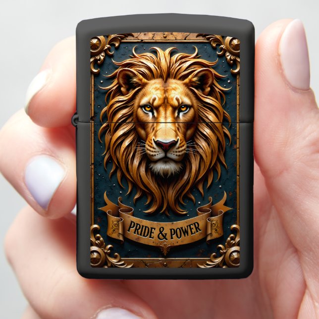 Pride Power Lion Scroll Banner Zippo Lighter (In Hand)