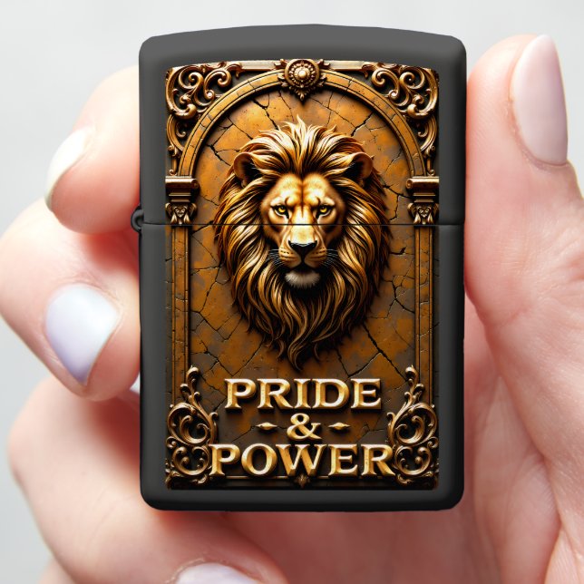 Pride Power Lion Temple Frame Zippo Lighter (In Hand)