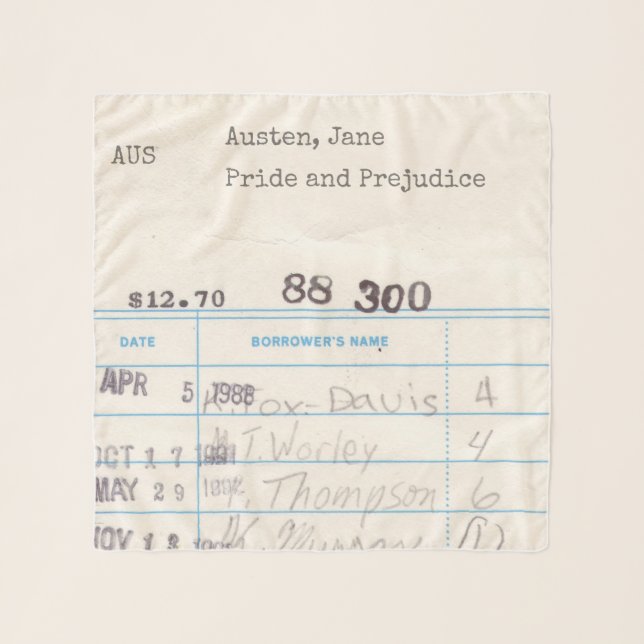 Pride & Prejudice Library Card Scarf (Front)