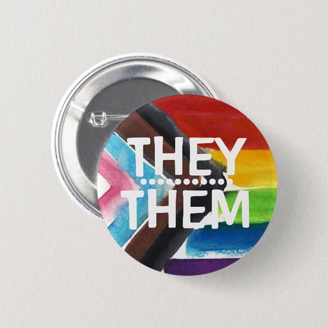 PRIDE PRONOUN THEY/THEM BADGE Button (Front & Back)