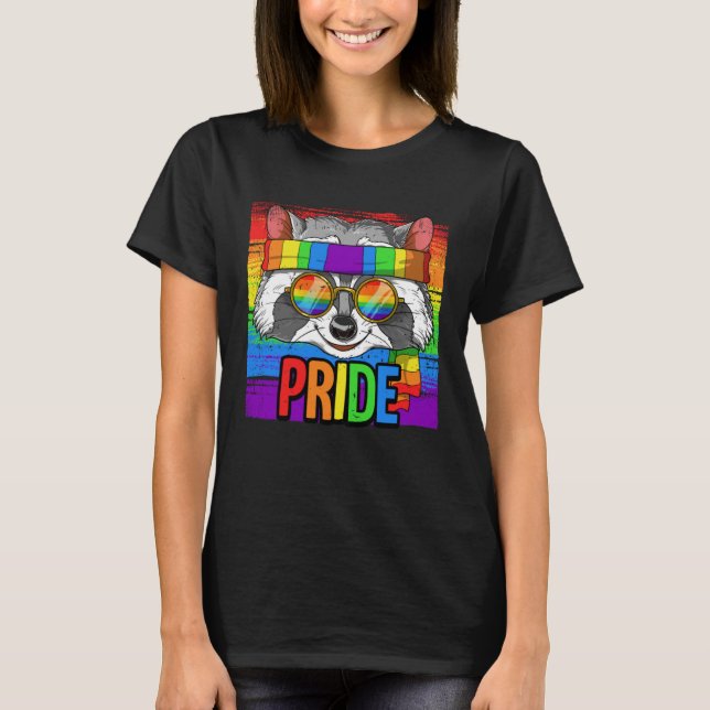 Pride Raccoon LGBTQ Rainbow Flag Pride Month T-Shirt (Front)