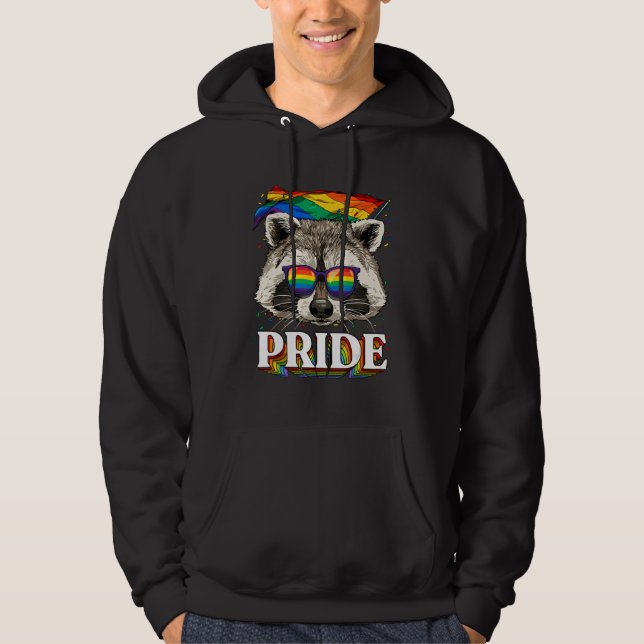Pride Raccoon LGBTQ Rainbow Flag Pride Month Trash Hoodie (Front)