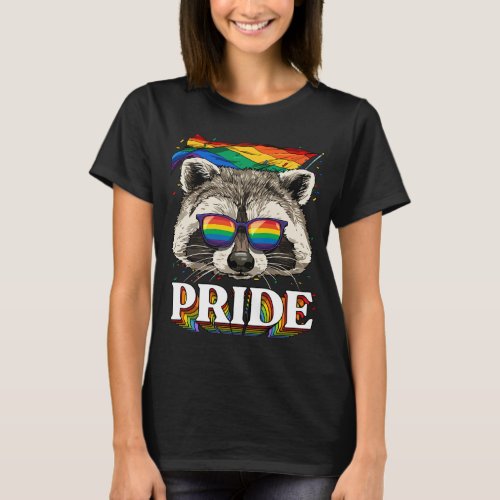 Pride Raccoon LGBTQ Rainbow Flag Pride Month Trash T_Shirt