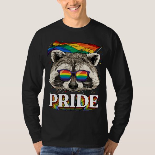 Pride Raccoon LGBTQ Rainbow Flag Pride Month Trash T_Shirt