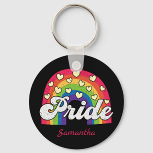 Pride Rainbow and Hearts   LGBTQ Keychain