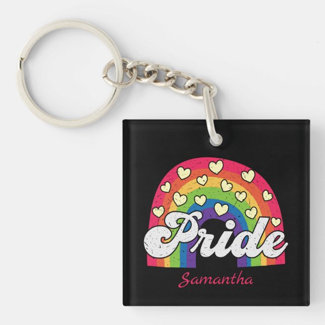 Pride Rainbow and Hearts | LGBTQ Keychain (Front)
