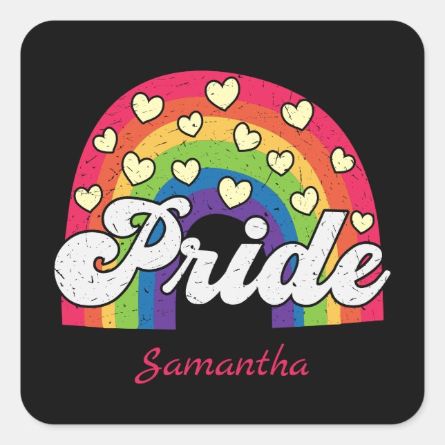 Pride Rainbow and Hearts | LGBTQ Square Sticker (Front)