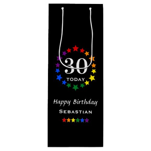 Pride Rainbow Black 30 Today or Any Age Birthday Wine Gift Bag