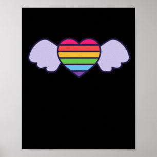 Pride- Rainbow color heart with wings. Gay lgbtq Poster
