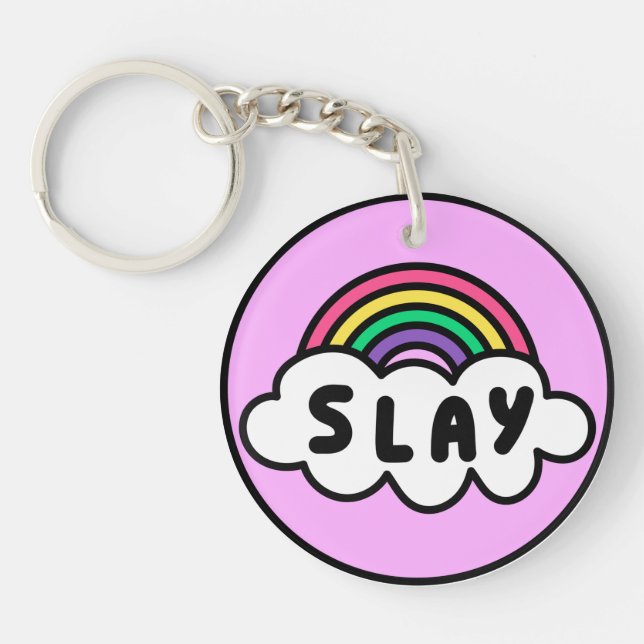 Pride- rainbow color with clouds.             keyc keychain (Front)