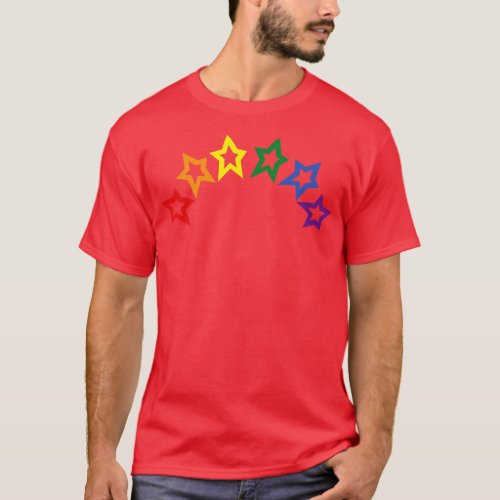 Pride Rainbow Colored Stars Outline T_Shirt