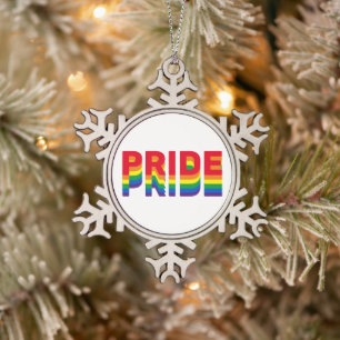 Pride rainbow colors gay queer lgbtq retro snowflake pewter christmas ornament