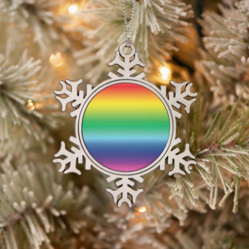 Pride rainbow colors lgbtq gay flag _ snowflake pewter christmas ornament