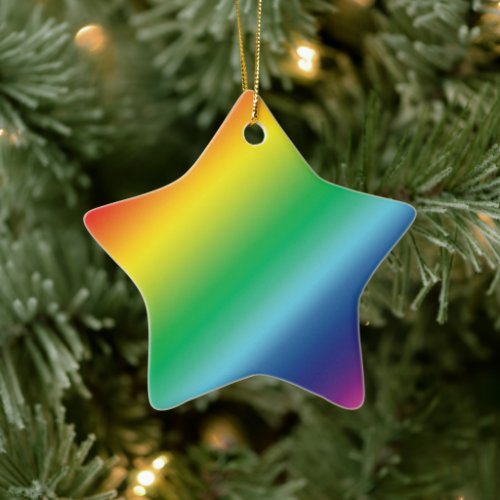 Pride rainbow colors pattern star Christmas cute Ceramic Ornament