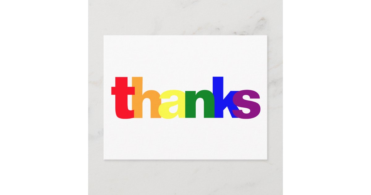 Pride Rainbow Colors Thank You Postcard | Zazzle