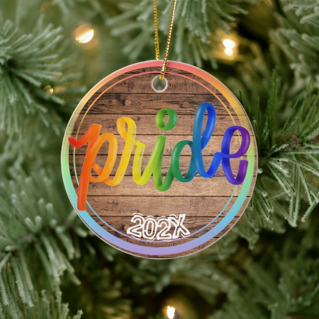 Pride Rainbow Custom Name- Year  Ceramic Ornament (Tree)