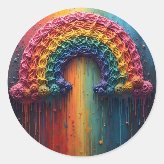 Pride rainbow drip color classic round sticker (Front)