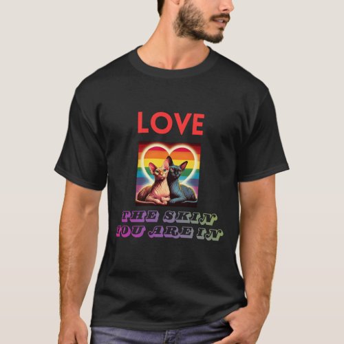 Pride Rainbow Flag LGBTQ Gay Love Sphynx Cat  T_Shirt