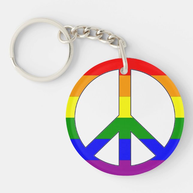 Pride Rainbow Flag Peace Sign Keychain (Front)