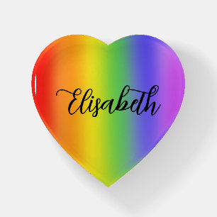 Pride Rainbow Flag with your Name Heart Paperweight