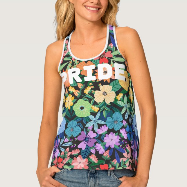 Pride Rainbow Floral Pattern Tank Top (Front)