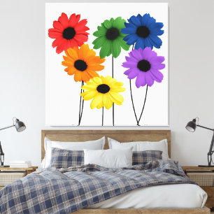 PRIDE Rainbow Flower on Black Stems Canvas Print
