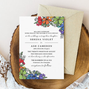 Pride Rainbow Flowers Formal LGBT Wedding Invitation