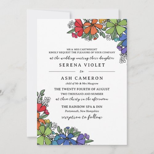 Pride Rainbow Flowers Formal LGBT Wedding Invitation