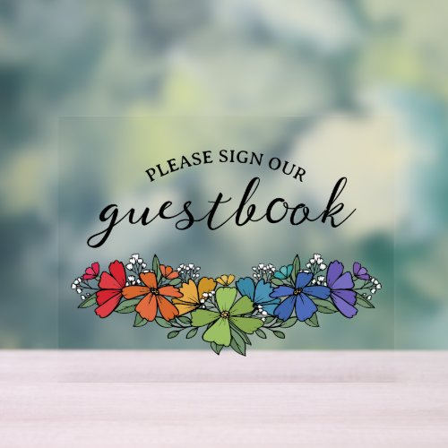 Pride Rainbow Flowers LGBT Sign Guestbook