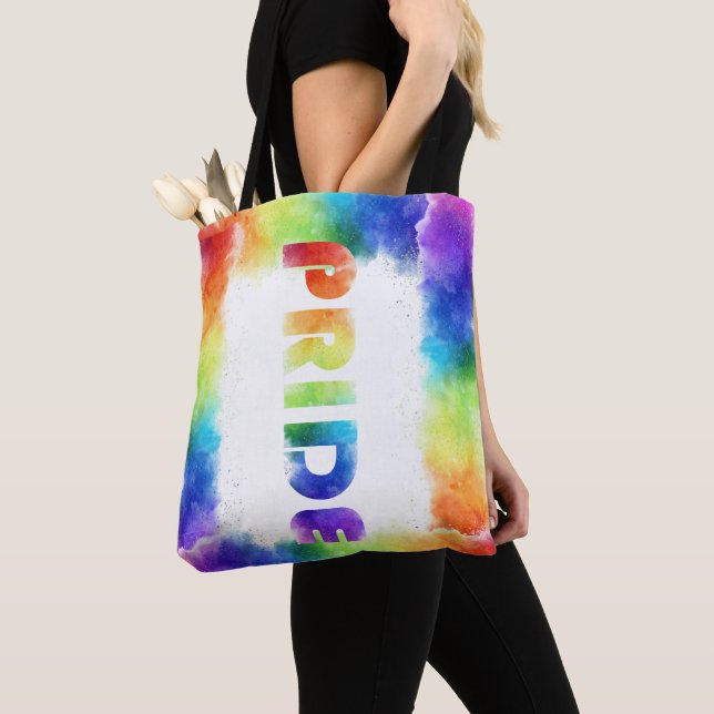 Pride Rainbow Front and Back Decorated Tote Bag (Close Up)