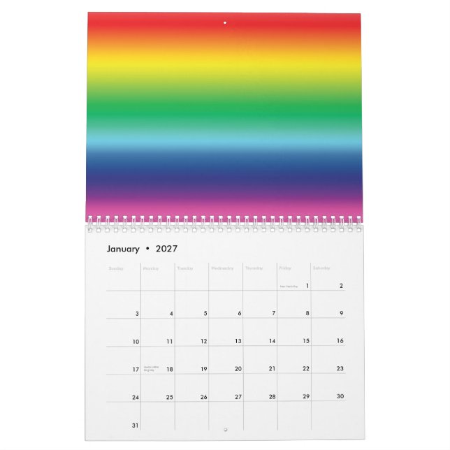 Pride rainbow gradient colors gay lgbt flag cool calendar (Jan 2027)