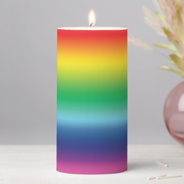 Pride rainbow gradient ombre colors pattern modern pillar candle (In Situ)