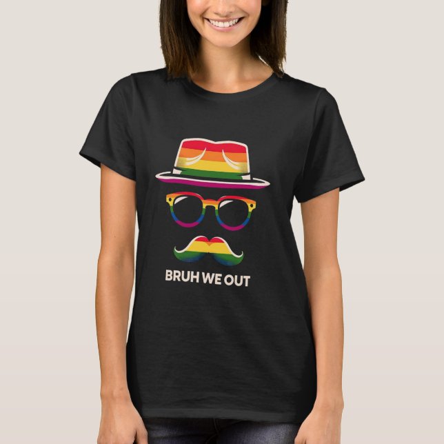 Pride Rainbow Hat Glasses Mustache Retro tee (Front)