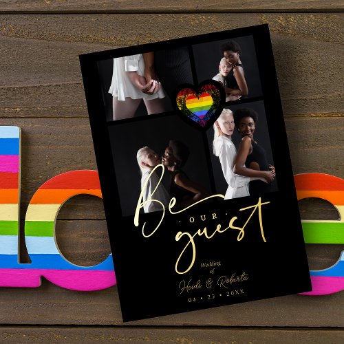 Pride Rainbow Heart 4 Photos Collage Foil Invitation