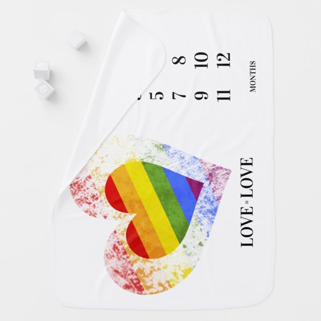 Pride Rainbow Heart Baby Growth Tracker Baby Blanket (In Situ)