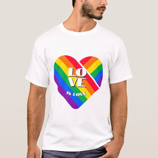 Pride Rainbow Heart  Button T-Shirt (Front)