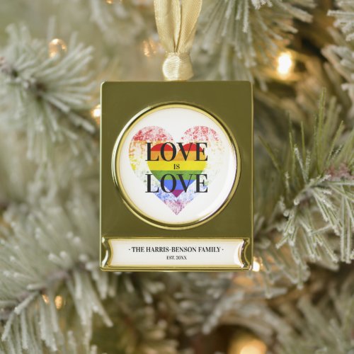 Pride Rainbow Heart Gay lesbian LGBT Familie Gold Plated Banner Ornament