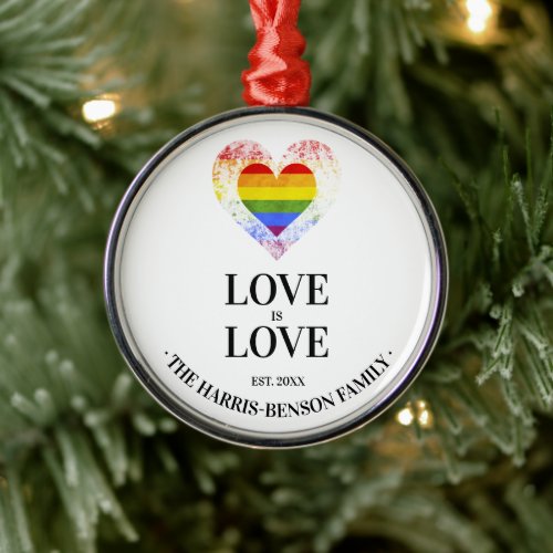 Pride Rainbow Heart Gay lesbian LGBT Families Metal Ornament