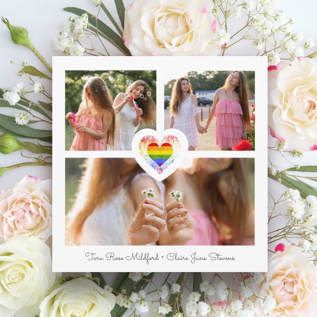 Pride Rainbow Heart Lesbian Gay Wedding 3 Photos Save The Date (Creator Uploaded)