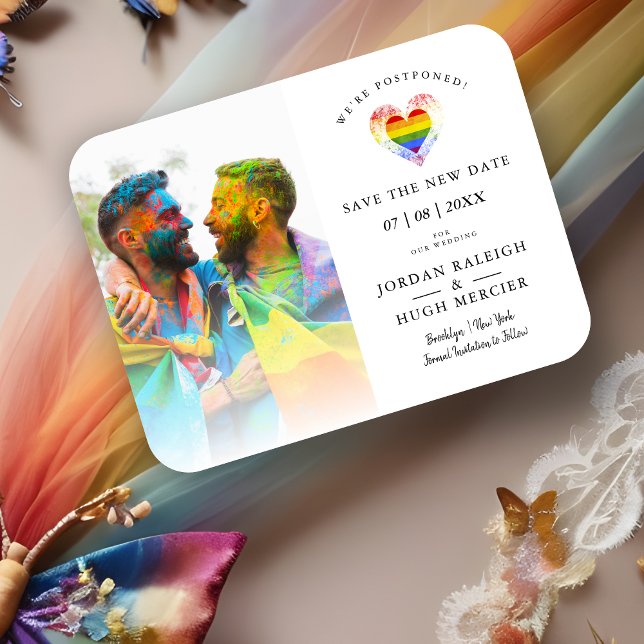 Pride Rainbow Heart Lesbian Gay Wedding Magnet (Cute Pride Rainbow Heart for Lesbians Gays Wedding Heart Magnet Save the Date Card.)