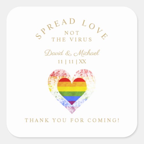 Pride Rainbow Heart Lesbian Gay Wedding Sanitizer Square Sticker