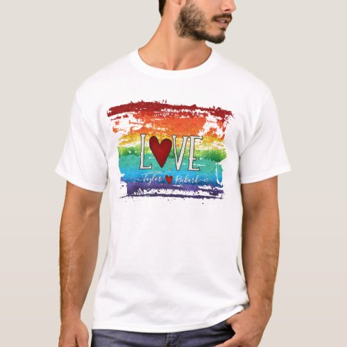 Pride Rainbow Heart Love Glitter Personalized Name T_Shirt