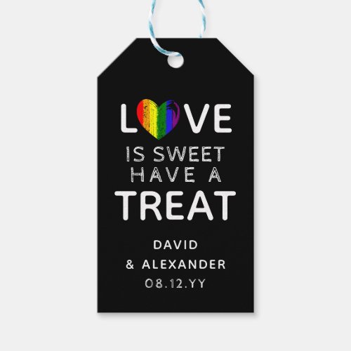 Pride Rainbow Heart Love Is Sweet LGBT Wedding Gift Tags