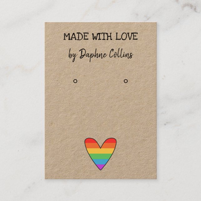 Pride Rainbow Heart Made With Love Earring Display Business Card (Front)