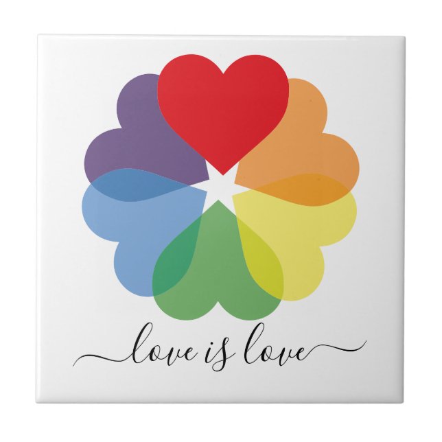 Pride Rainbow Hearts Love Is Love  Ceramic Tile (Front)