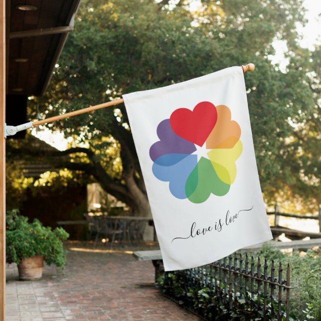 Pride Rainbow Hearts Love Is Love  House Flag (In SItu)